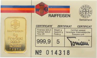 Goldbarren zu 5 Gramm Raiffeisenbank