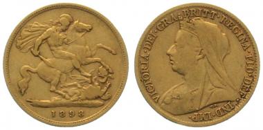 Grossbritannien 1/2 Sovereign 1898 - Viktoria mit Diadem und Schleier