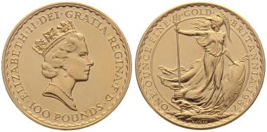 Grossbritannien 100 Pounds 1987 Britannia - 1 Unze Feingold