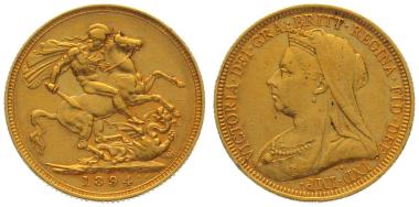 Grossbritannien Sovereign 1894 - Viktoria mit Diadem und Schleier