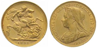 Grossbritannien Sovereign 1901 - Viktoria mit Diadem und Schleier