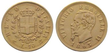 Italien 10 Lire 1863 - Vittorio Emanuele II. - FÄLSCHUNG