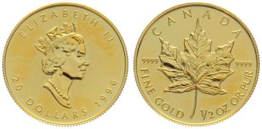 Kanada 20 $ 1996 Maple Leaf - 1/2 Unze Feingold