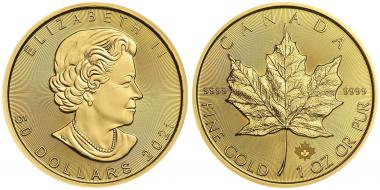Kanada 50 $ 2021 Maple Leaf - 1 Unze Feingold