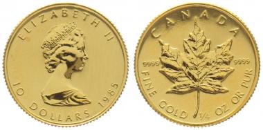 Kanada 10 $ 1985 Maple Leaf - 1/4 Unze Feingold