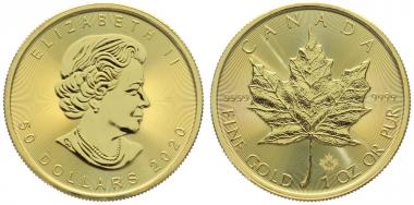 Kanada 50 $ 2020 Maple Leaf - 1 Unze Feingold