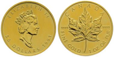 Kanada 50 $ 1991 Maple Leaf - 1 Unze Feingold