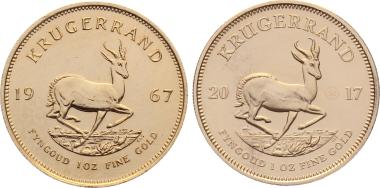 Südafrika "50 Years"Jubiläums-Set mit 2 x 1 Krügerrand 1967 & 2017 - 2 x 1 Unze Feingold