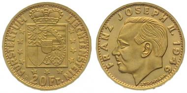 Liechtenstein 20 Franken 1946 Franz Josef II.