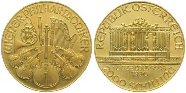 Österreich 2000 Schilling 1990 Wiener Philharmoniker - 1 Unze Feingold