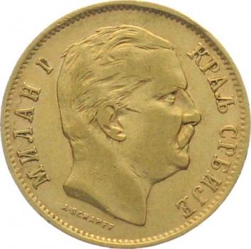 Serbien 10 Dinar 1882 V - Milan I.