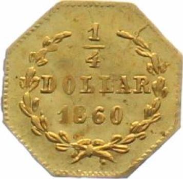 California Gold, USA 1/4 $ 1860 Small Liberty Head Left
