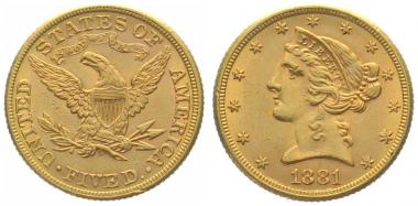 USA 5 $ 1881 o. Mzz.