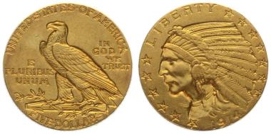 USA 5 $ 1914 o. Mzz. Indian Head