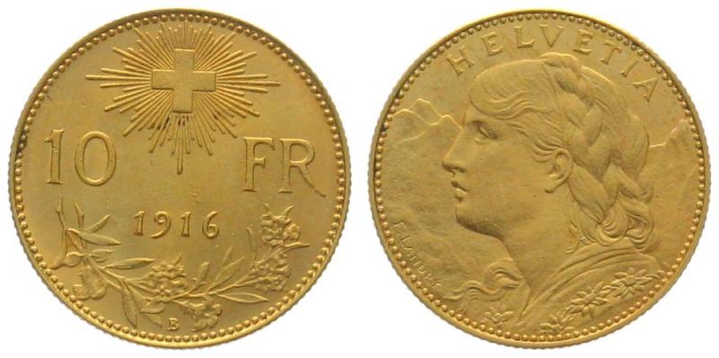 10 Franken 1916 B - Vreneli