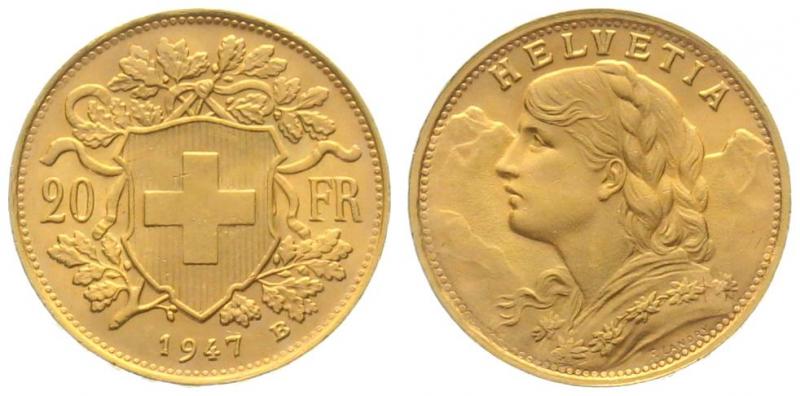 20 Franken 1947 B - Vreneli