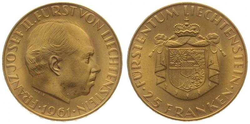 Liechtenstein 25 Franken 1961 Franz Josef II.