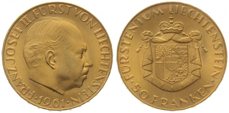 Liechtenstein 50 Franken 1961 Franz Josef II.