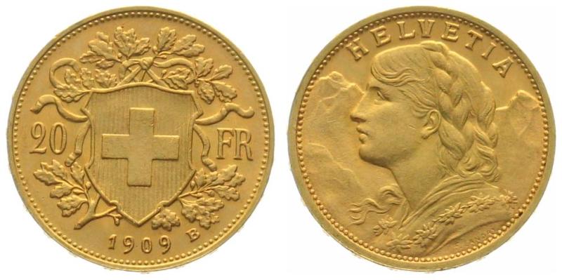 20 Franken 1909 B - Vreneli