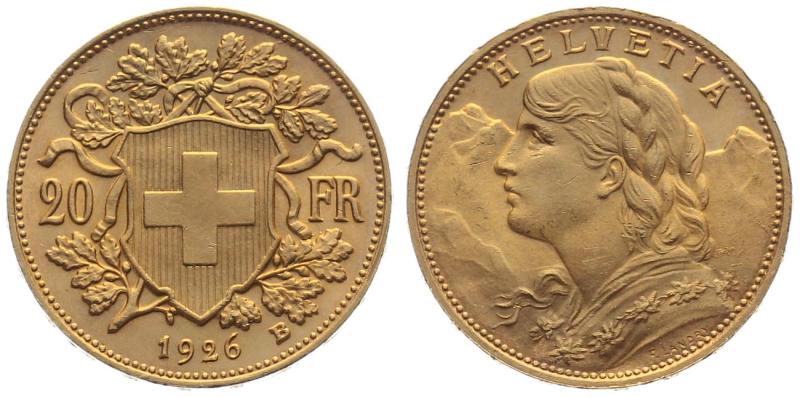 20 Franken 1926 B - Vreneli RAR