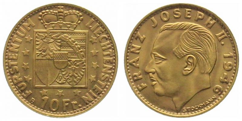 Liechtenstein 10 Franken 1946 Franz Josef II.