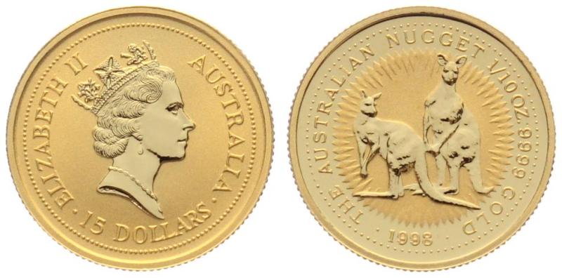 Australien 15 $ 1998 Känguru - 1/10 Unze Feingold