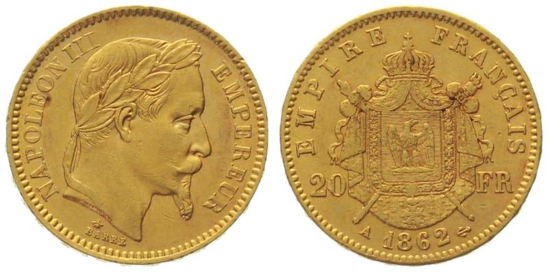 Frankreich 20 Francs 1862 A - Napoleon III.