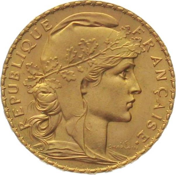 Frankreich 20 Francs 1907 - Hahn