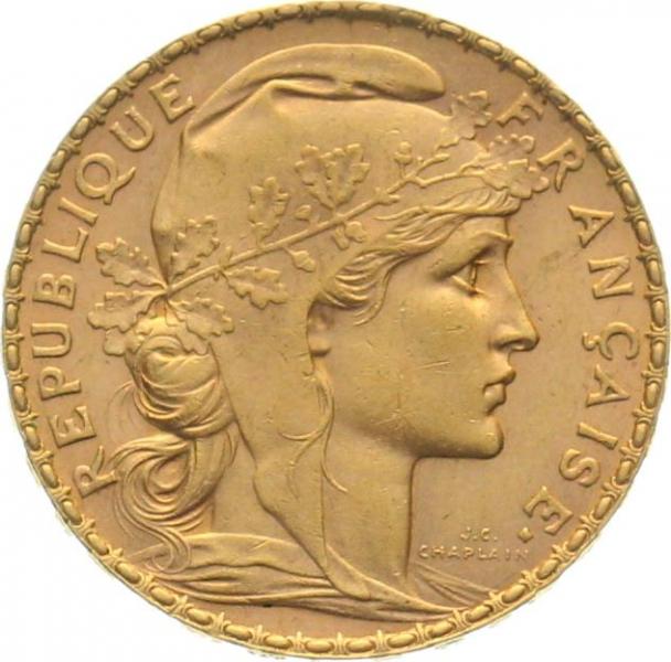 Frankreich 20 Francs 1909 - Hahn