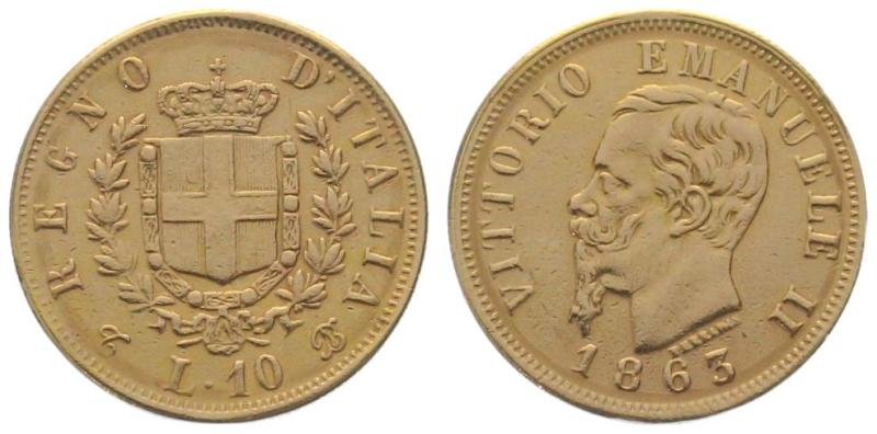 Italien 10 Lire 1863 - Vittorio Emanuele II. - FÄLSCHUNG