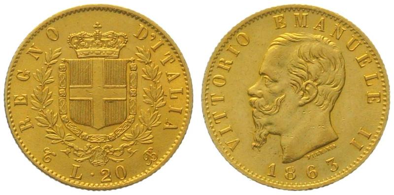 Italien 20 Lire 1863 - Vittorio Emanuele II.
