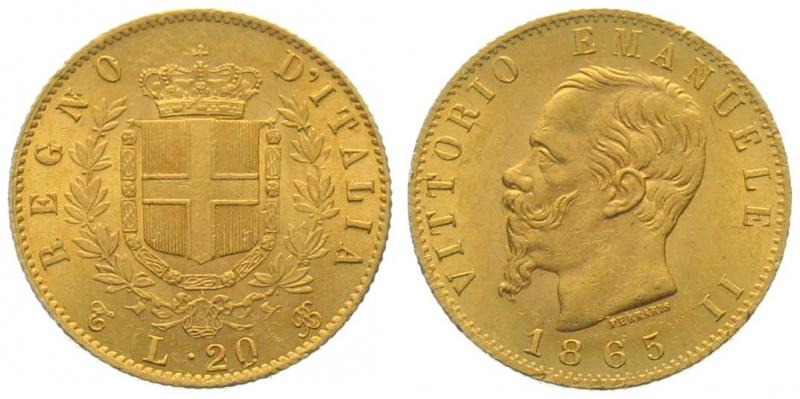 Italien 20 Lire 1865 - Vittorio Emanuele II.