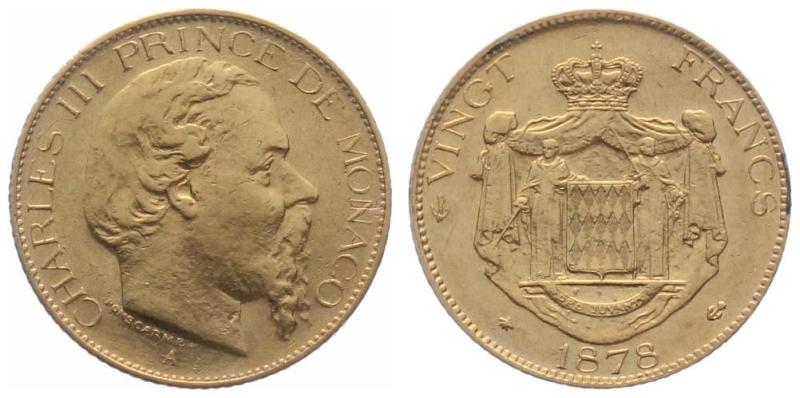 Monaco 20 Francs 1878 A - Charles III