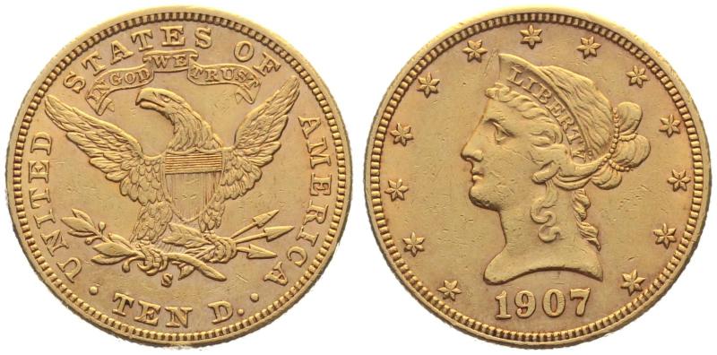 USA 10 $ 1907 S - Coronet Head